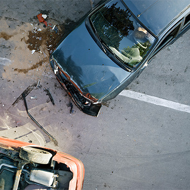 Overhead view of car accident