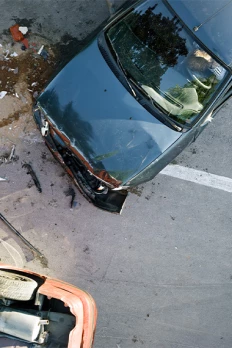 Overhead view of car accident